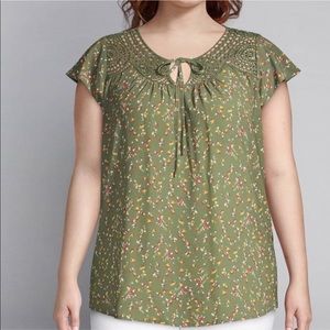 Lane Bryant Floral Print Top Crochet Short Sleeve